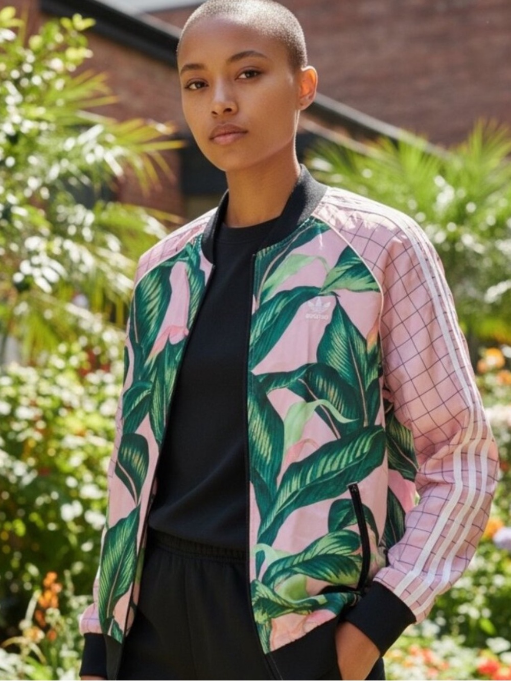 Adidas Originals Floral Tropical Bomber Jacket Pink Green Track Jacket Women’s L